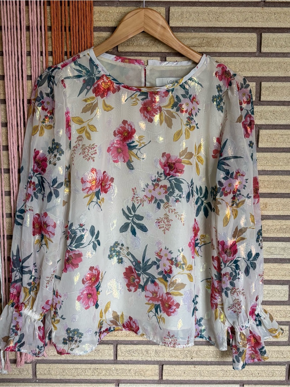 Floral Top with Metallic Thread - Loft - Medium - Size 8 - 10 - Boho Blouse